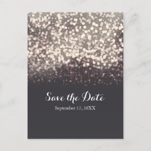 Sparkling Lights Romantic Grey Wedding Save Date Announcement Postcard