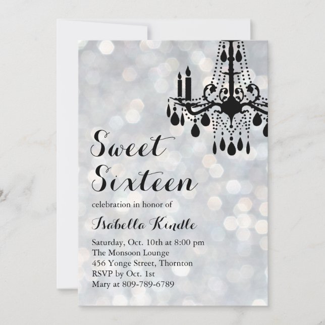 Sparkling Lights Silver Ballroom Sweet 16 Invite (Front)