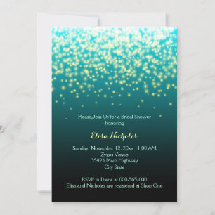 Sparkling lights teal, aqua wedding bridal shower invitation