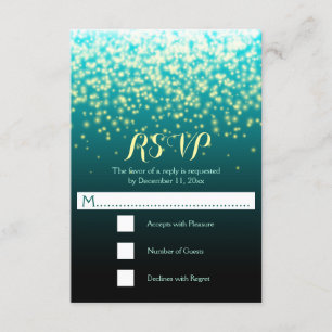 Sparkling lights teal blue and aqua wedding RSVP Card