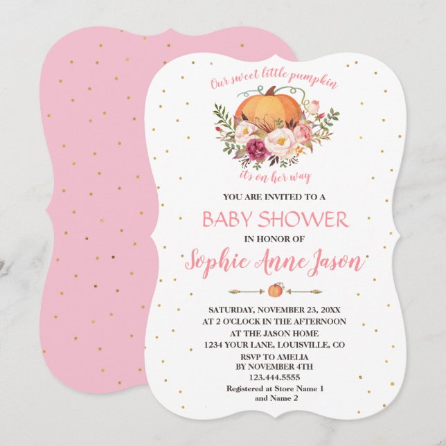 Sparkling Little Pumpkin Blush Floral Baby Shower Invitation (Front/Back)