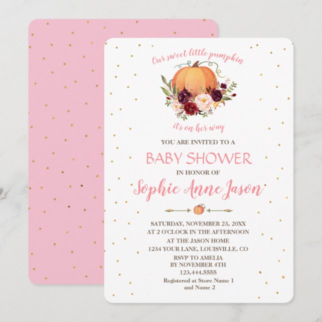 Sparkling Little Pumpkin Thanksgiving Baby Shower Invitation (Front/Back)