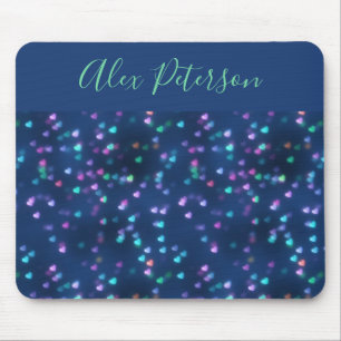 Sparkling love heart navy gel mouse pad