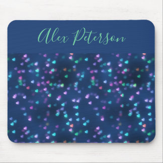 Sparkling love heart navy gel mouse pad