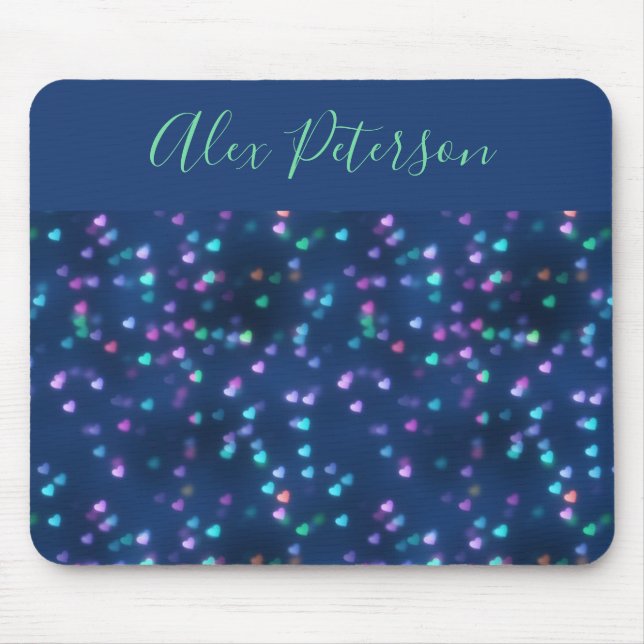 Sparkling love heart navy gel mouse pad (Front)