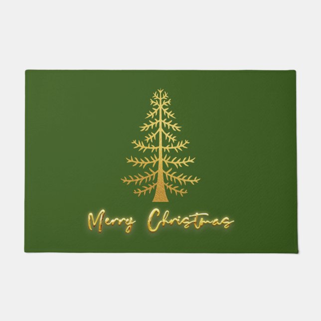 Sparkling Luxurious gold tree elegant green Doormat (Front)
