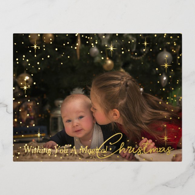 Sparkling Magical Christmas Wishes Photo Foil Holiday Postcard (Front)