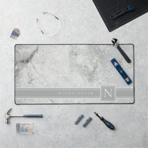 Sparkling Marble Monogram Neutral Grey Std ID672 Desk Mat