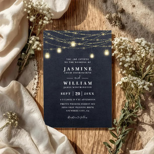 Sparkling Mason Jar Lights Rustic QR Code Wedding Invitation