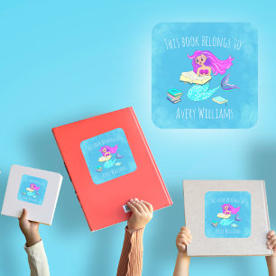 Sparkling Mermaid With Eyeglasses Book Belongs To Square Sticker