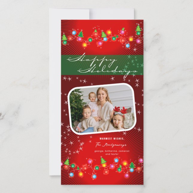 Sparkling Mini Christmas Ornaments Whimsical Photo Holiday Card (Front)
