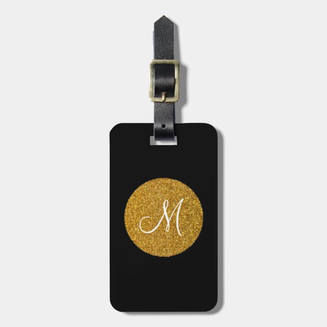 Sparkling Monogram Luggage Tag w/ leather strap (Front Vertical)