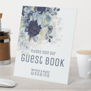 Sparkling Navy & Dusty Blue Guest Book Pedestal Sign