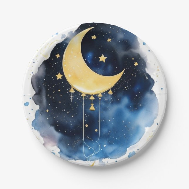 Sparkling Night Sky Baby Shower Paper Plate (Front)