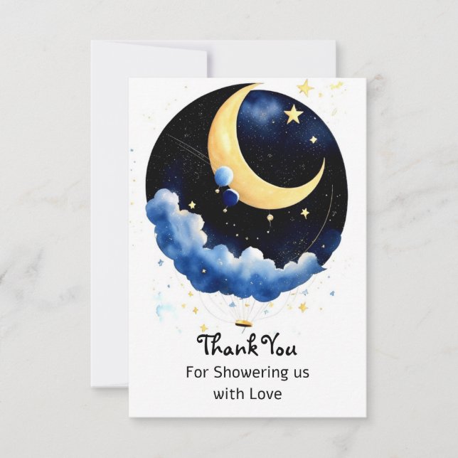 Sparkling Nighttime Boy Baby Shower Thank You Card (Front)