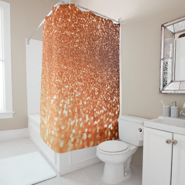 Sparkling Ombre Copper Shiny Trendy Glitter Shower Curtain (In Situ)