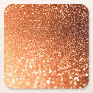 Sparkling Ombre Copper Shiny Trendy Glitter Square Paper Coaster