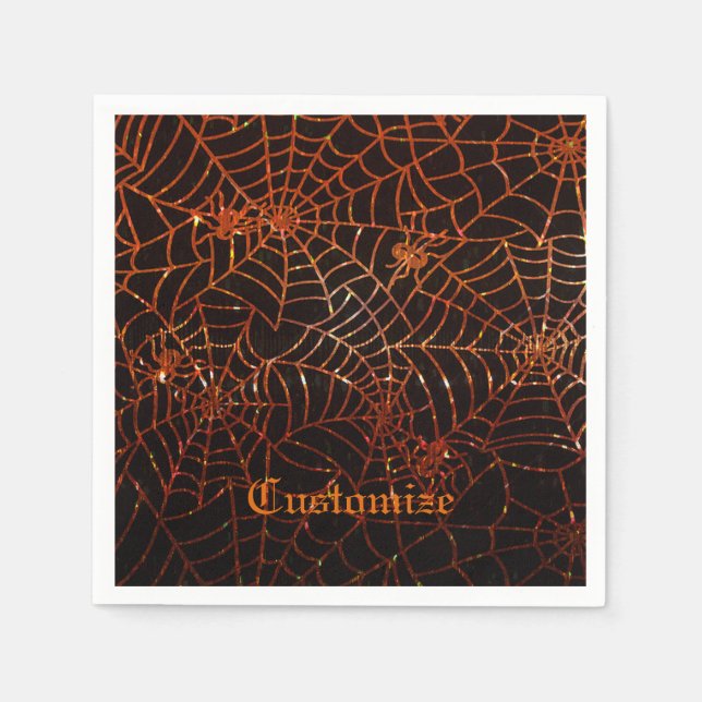 Sparkling Orange Spider Webs Napkin (Front)