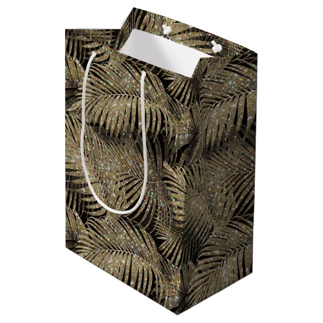 Sparkling Palm Leaves Pattern Gold ID831 Medium Gift Bag (Back Angled)