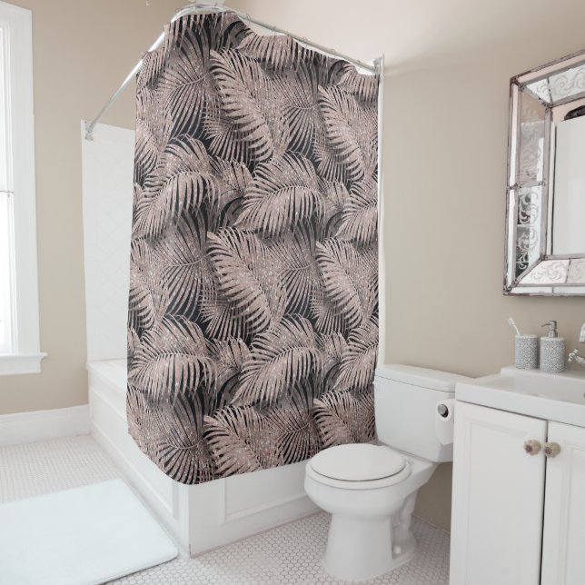 Sparkling Palm Leaves Pattern Gold ID831 Shower Curtain (In Situ)