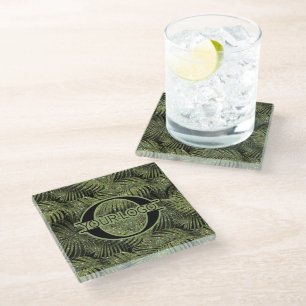 Sparkling Palm Leaves Pattern Green ID831 Glass Coaster