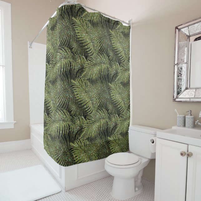 Sparkling Palm Leaves Pattern Green ID831 Shower Curtain (In Situ)
