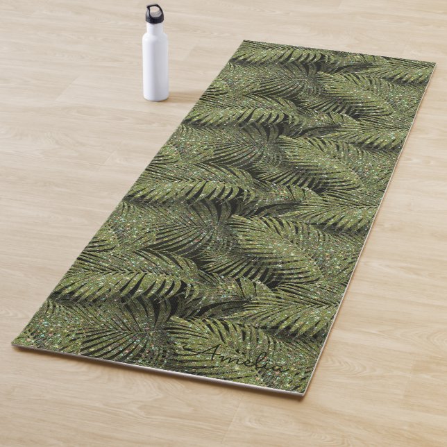 Sparkling Palm Leaves Pattern Green ID831 Yoga Mat (In Situ)