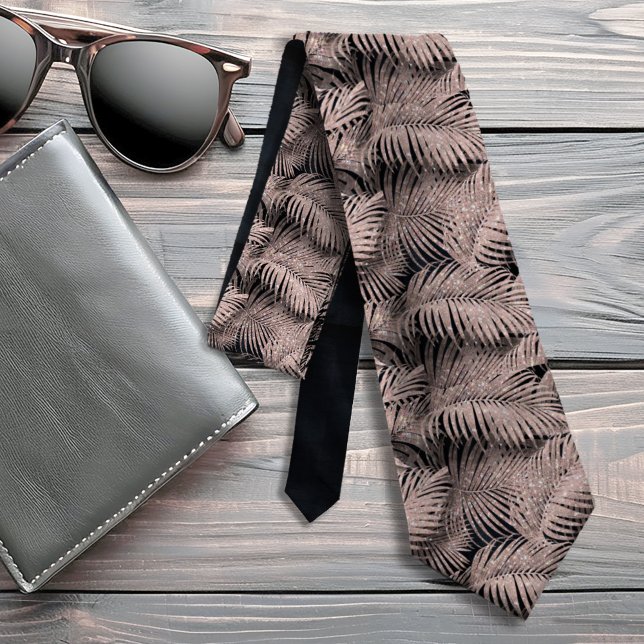 Sparkling Palm Leaves Pattern Rose Gold ID831 Tie (Creator Uploaded)