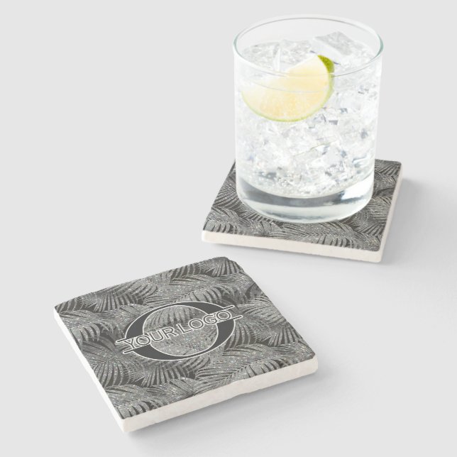 Sparkling Palm Leaves Pattern Silver ID831 Stone Coaster (Side)