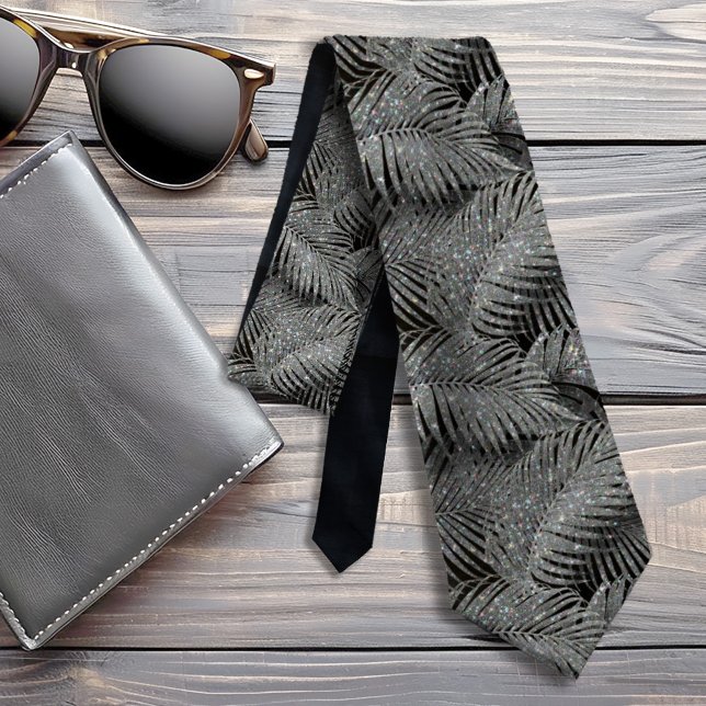 Sparkling Palm Leaves Pattern Silver ID831 Tie (Creator Uploaded)