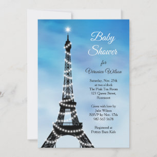 Sparkling Parisian Baby Shower Invitation blue