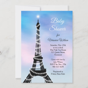 Sparkling Parisian Baby Shower Invite pink/blue
