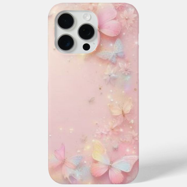 Sparkling Pastel Blue with Pink Butterfly iPhone C Case-Mate iPhone Case (Back)
