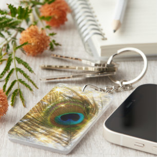 Sparkling Peacock Feather Key Chain