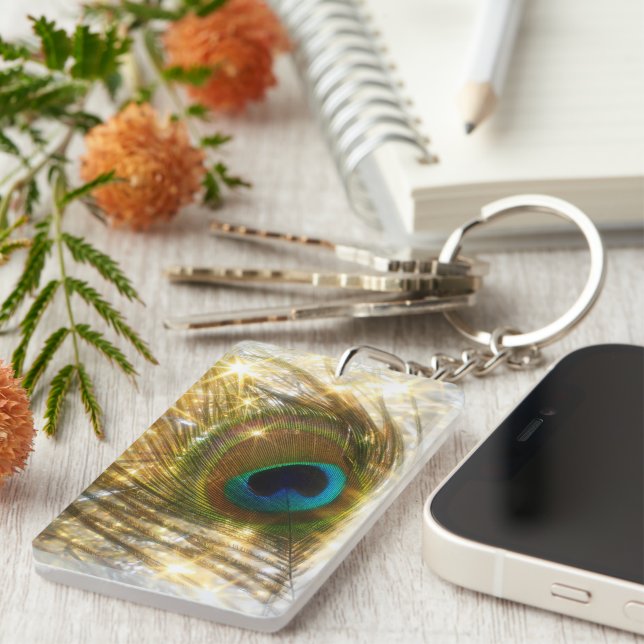 Sparkling Peacock Feather Key Chain (Front Right)