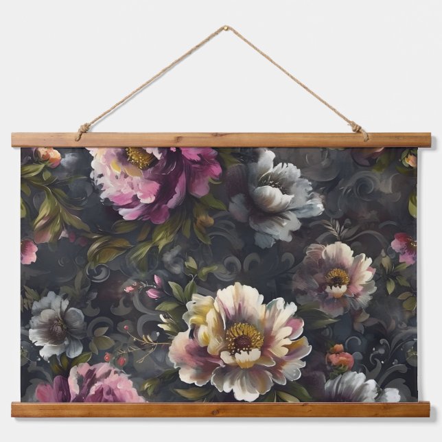 Sparkling Peony Noel Botanical Hanging Tapestry (Front)