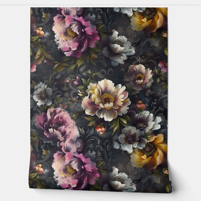 Sparkling Peony Noel Botanical Wallpaper (Unrolling)