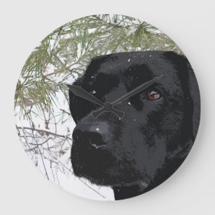 Sparkling Pines - Snow Labrador - Black Lab Large Clock