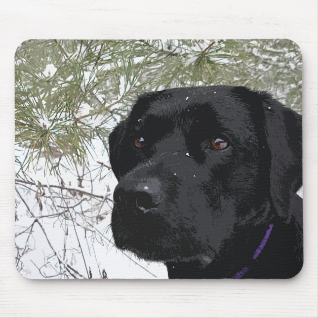 Sparkling Pines - Snow Labrador - Black Lab Mouse Mat (Front)