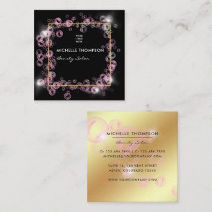  Sparkling Pink and Gold Soap Bubble Beauty Salon Square Business Card