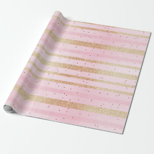 Sparkling Pink and Gold Stripes Wrapping Paper