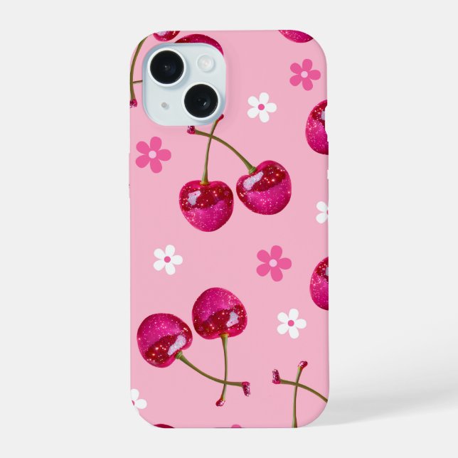 Sparkling Pink Cherry Glitter iPhone Case - Trendy (Back)