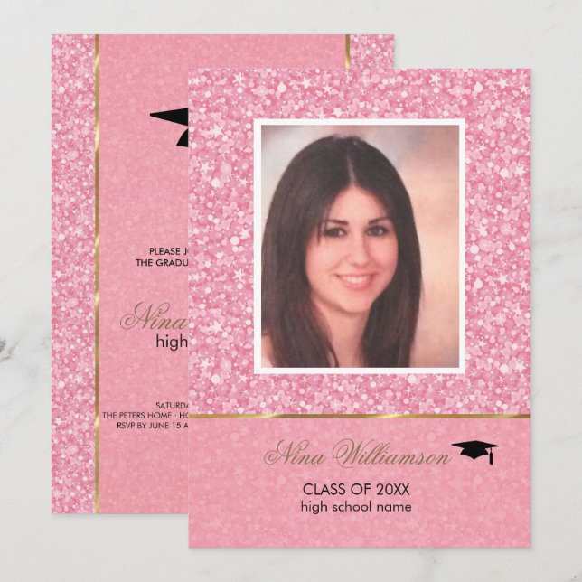 Sparkling Pink Glitter-Graduation Invitation (Front/Back)