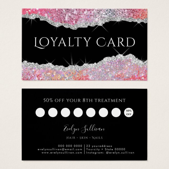 sparkling pink glitter loyalty card (Front & Back)