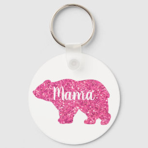 Sparkling pink glitter Mama bear design  Key Ring