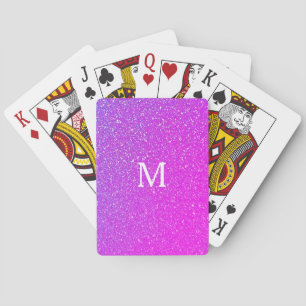 Sparkling Pink Glitter Ombre Monogram Initial Cute Playing Cards