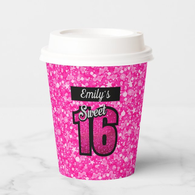 Sparkling Pink Glitter Paper Cup (Front)