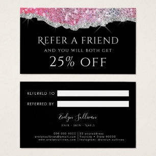 sparkling pink glitter referral card