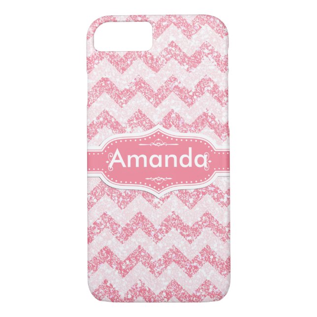 *~* Sparkling Pink Glitter White Chevron Case-Mate iPhone Case (Back)