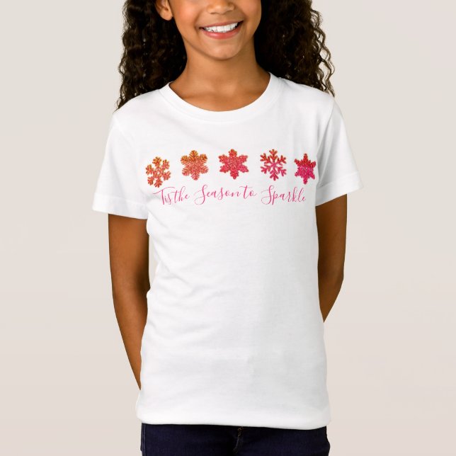Sparkling pink orange fun snowflakes pattern   T-Shirt (Front)